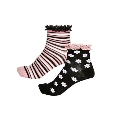 Girls pink pattern ankle socks pack
